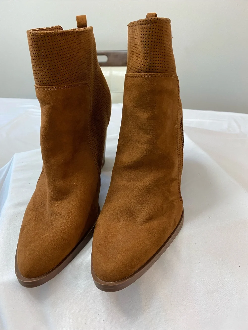 Qupid Tan Suede Wedge Ankle Booties